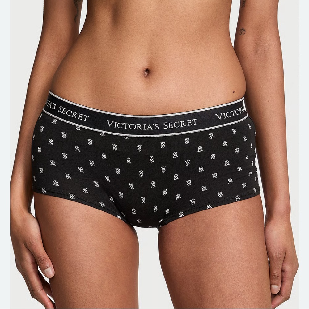 Victoria's Secret Black Logo Boyshort‎ Panties